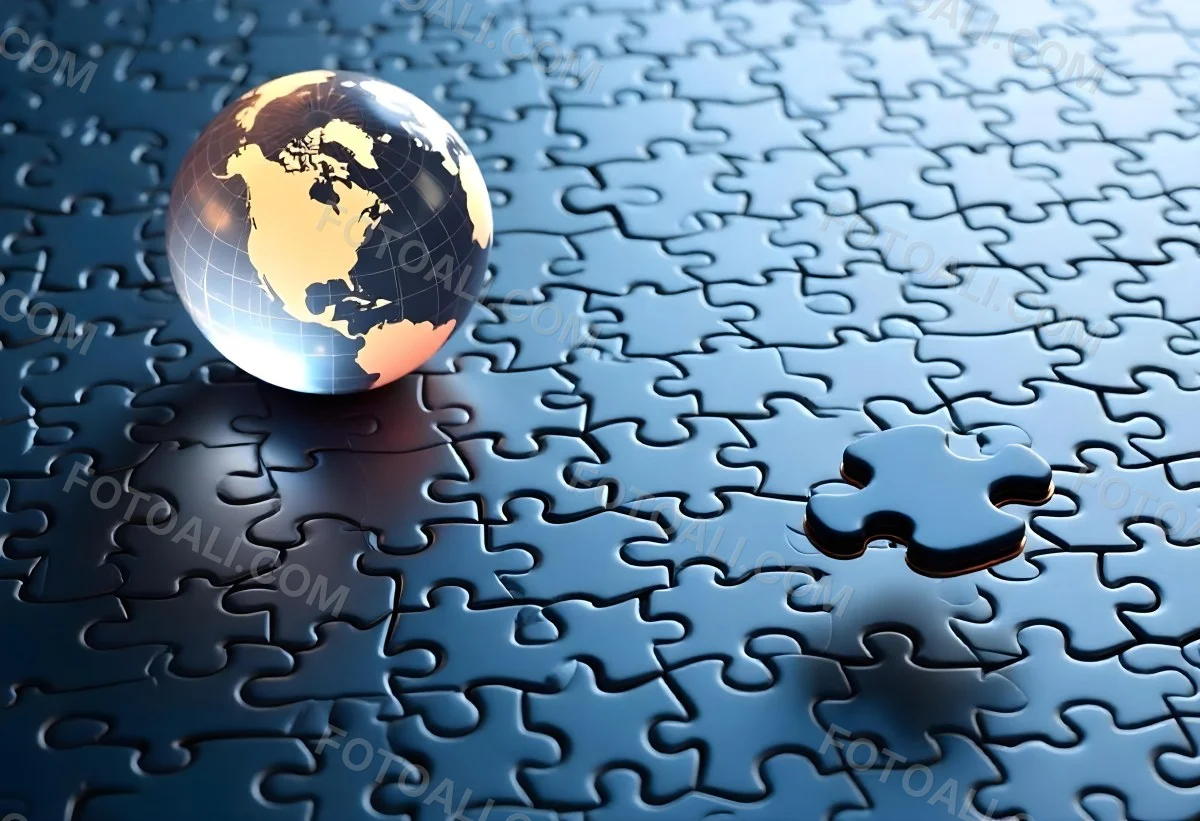 A Glass Globe On Top Of A Blue Puzzle With A Missing Piece Concept Of Global Business And Problem Solving 4 Afb5