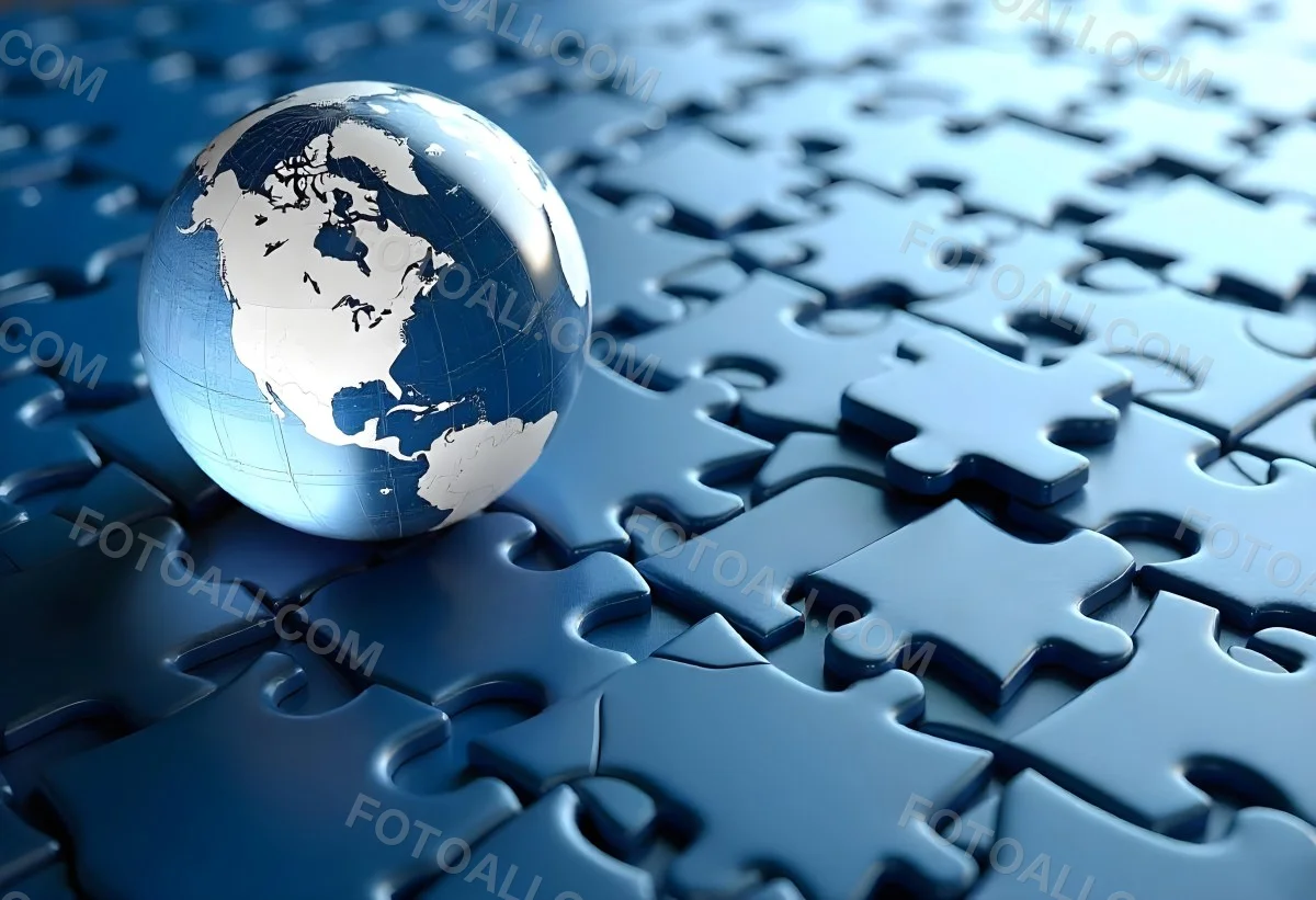 A Glass Globe On Top Of A Blue Puzzle With A Missing Piece Concept Of Global Business And Problem Solving 8 0506