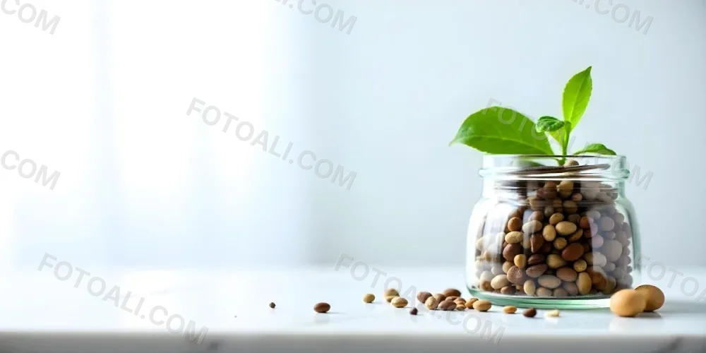 A Glass Jar Filled With Dried Herbs With Green Leaves In The Foreground On A Marble Surface Against A Blurred Background 88 Fcf4
