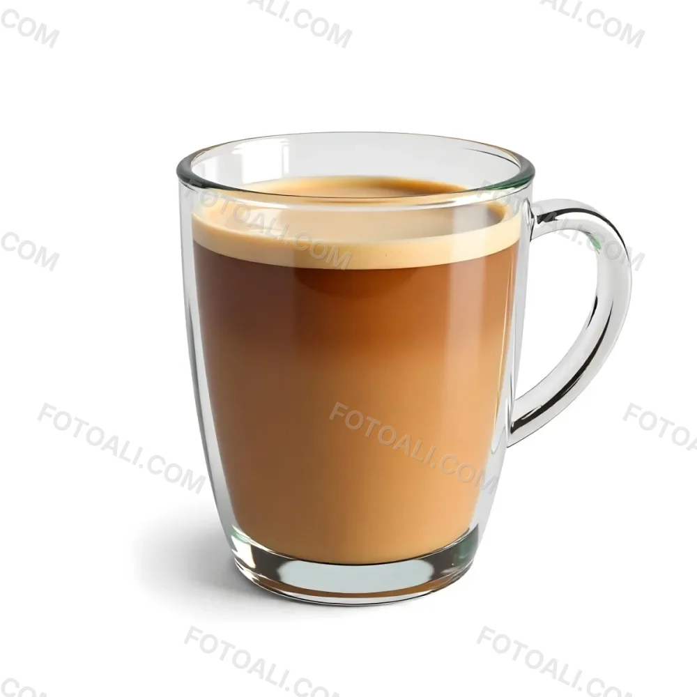 A Glass Mug Filled With A Creamy Brown Liquid Possibly Tea Or Coffee With Milk On A Plain White Background 31 C1db