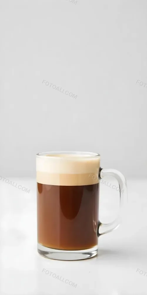 A Glass Of Dark Coffee With A Layer Of Light Brown Foam On Top Against A Plain White Background 1 25d7