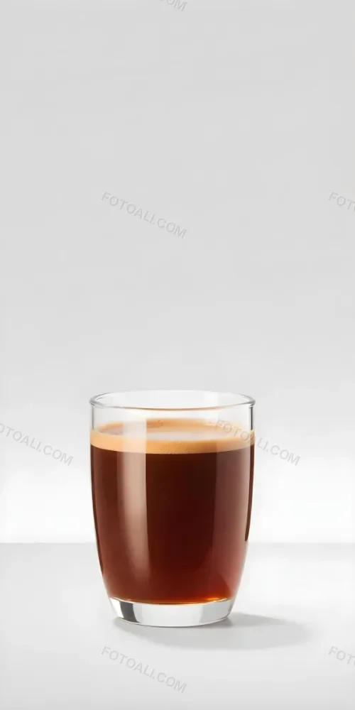 A Glass Of Dark Coffee With A Layer Of Light Brown Foam On Top Against A Plain White Background 10 D9e9