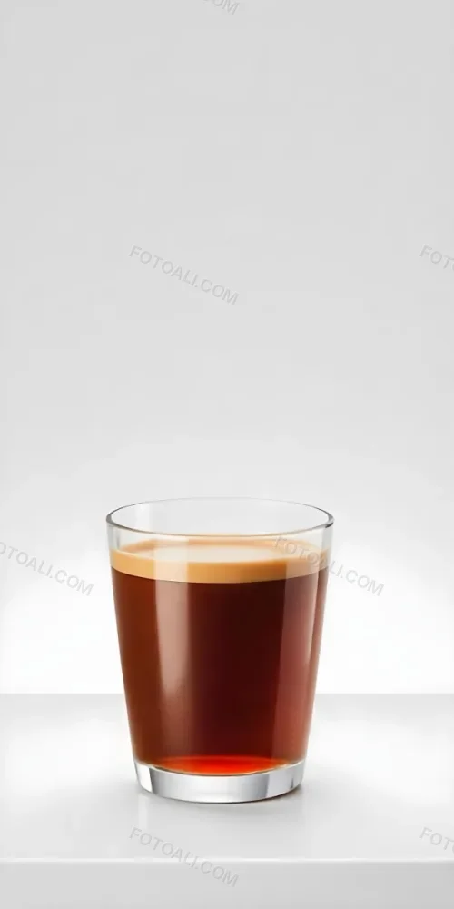 A Glass Of Dark Coffee With A Layer Of Light Brown Foam On Top Against A Plain White Background 15 C456
