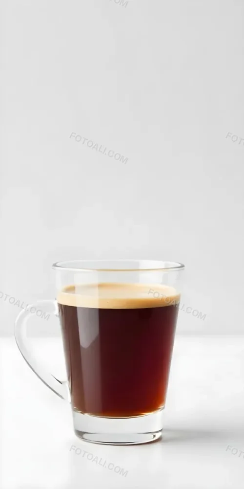 A Glass Of Dark Coffee With A Layer Of Light Brown Foam On Top Against A Plain White Background 16 6eea