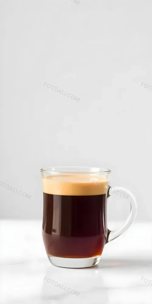 A Glass Of Dark Coffee With A Layer Of Light Brown Foam On Top Against A Plain White Background 17 66b4