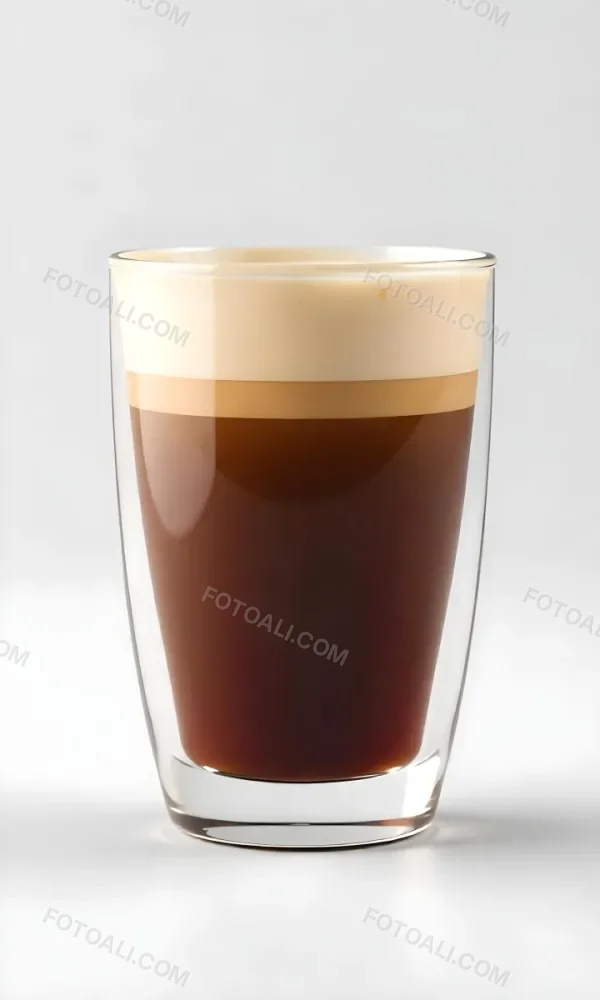 A Glass Of Dark Coffee With A Layer Of Light Brown Foam On Top Against A Plain White Background 2 172a