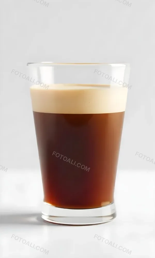 A Glass Of Dark Coffee With A Layer Of Light Brown Foam On Top Against A Plain White Background 5 75ab