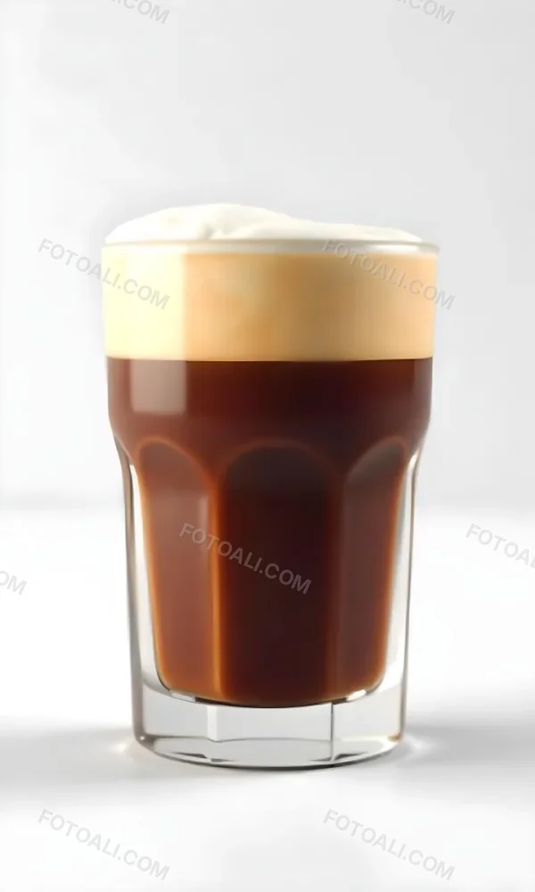 A Glass Of Dark Coffee With A Layer Of Light Brown Foam On Top Against A Plain White Background 6 2561