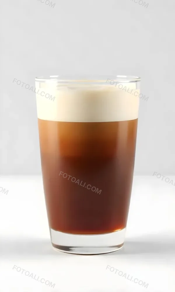 A Glass Of Dark Coffee With A Layer Of Light Brown Foam On Top Against A Plain White Background 7 3dc4