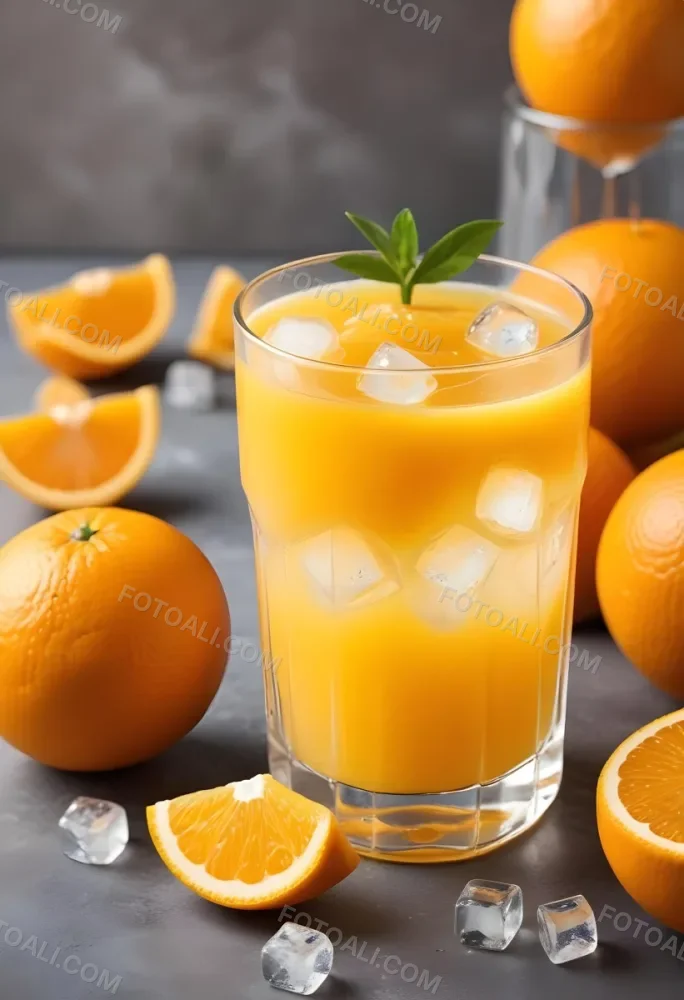 A Glass Of Fresh Orange Juice With Ice Cubes 15 Feac