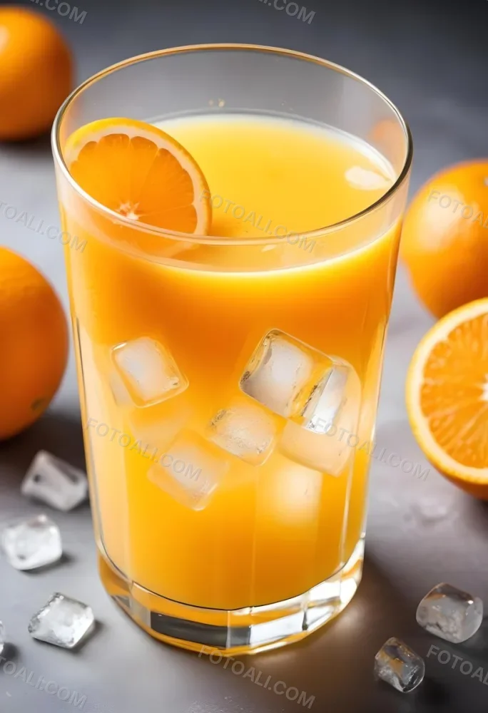 A Glass Of Fresh Orange Juice With Ice Cubes 19 01fb