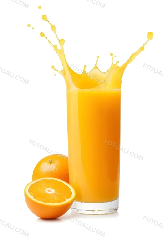 A Glass Of Freshly Squeezed Orange Juice With Splashing Liquid And Orange Slices In The Background 11 A0e5