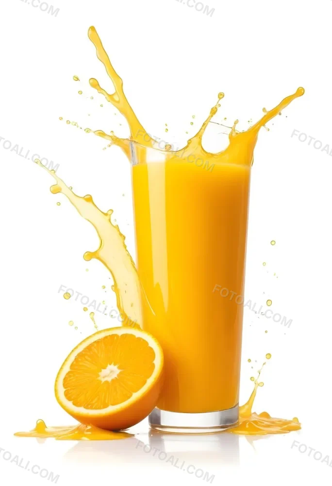 A Glass Of Freshly Squeezed Orange Juice With Splashing Liquid And Orange Slices In The Background 12 5deb
