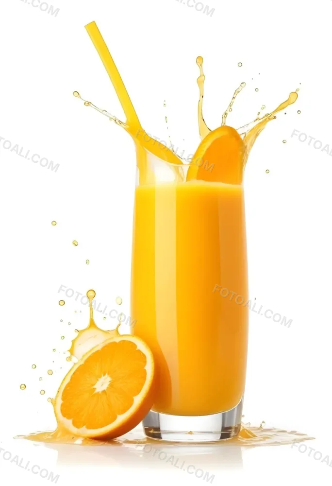 A Glass Of Freshly Squeezed Orange Juice With Splashing Liquid And Orange Slices In The Background 3 8737
