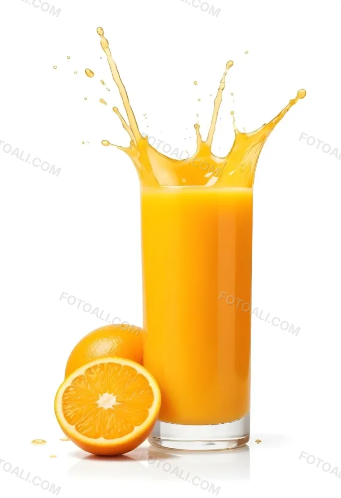 A Glass Of Freshly Squeezed Orange Juice With Splashing Liquid And Orange Slices In The Background 4 69eb