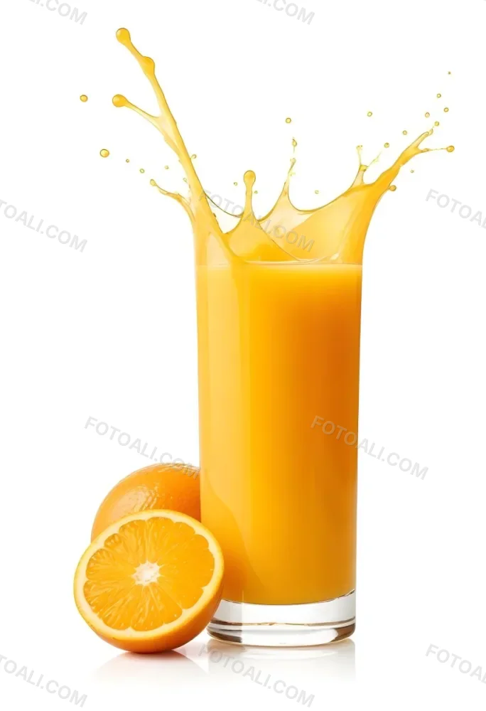 A Glass Of Freshly Squeezed Orange Juice With Splashing Liquid And Orange Slices In The Background 6 3fa1