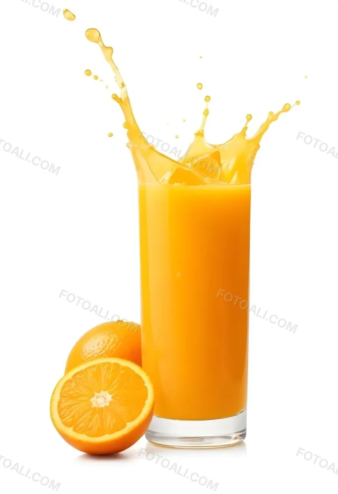 A Glass Of Freshly Squeezed Orange Juice With Splashing Liquid And Orange Slices In The Background 7 B4d1