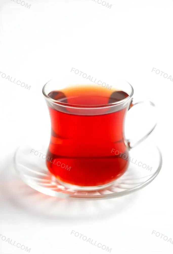 A Glass Of Red Tea On A Glass Saucer White Background 1 681d