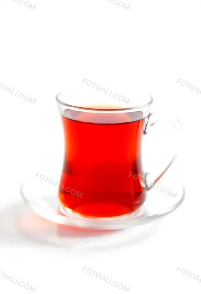 A Glass Of Red Tea On A Glass Saucer White Background 26 77bc