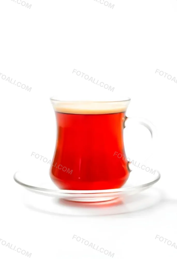 A Glass Of Red Tea On A Glass Saucer White Background 30 22b0