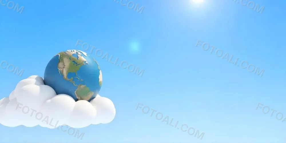 A Globe On Top Of A Cloud In A Blue Sky The Earth Is Seen From Space With Clouds And Continents 1 8bba