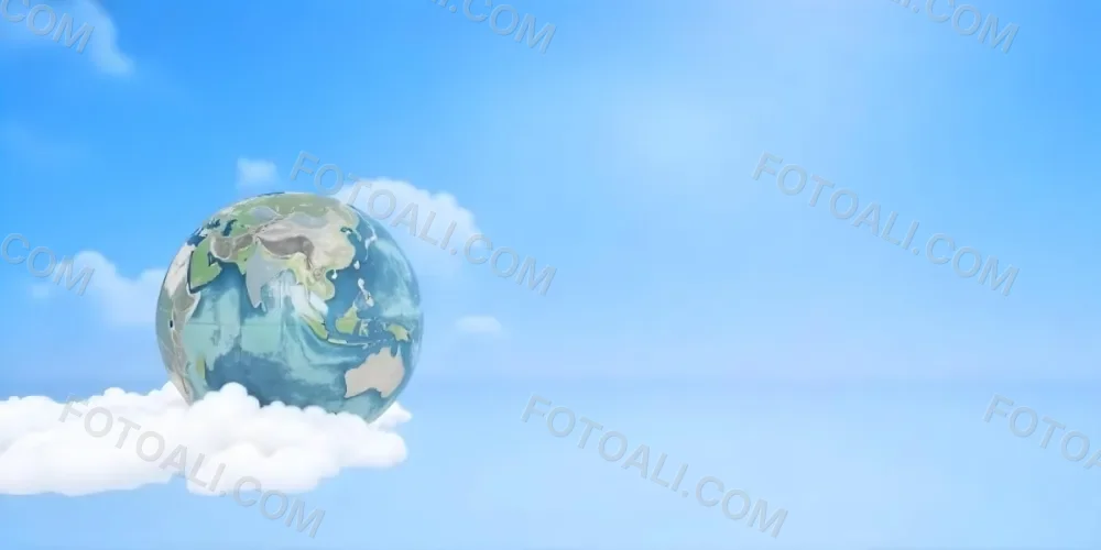 A Globe On Top Of A Cloud In A Blue Sky The Earth Is Seen From Space With Clouds And Continents 22 Fbb5