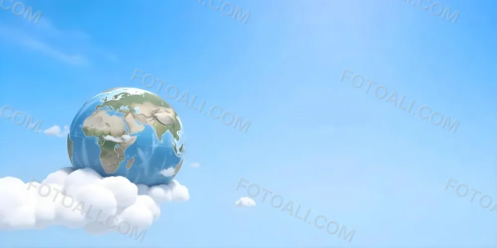 A Globe On Top Of A Cloud In A Blue Sky The Earth Is Seen From Space With Clouds And Continents 34 63b1