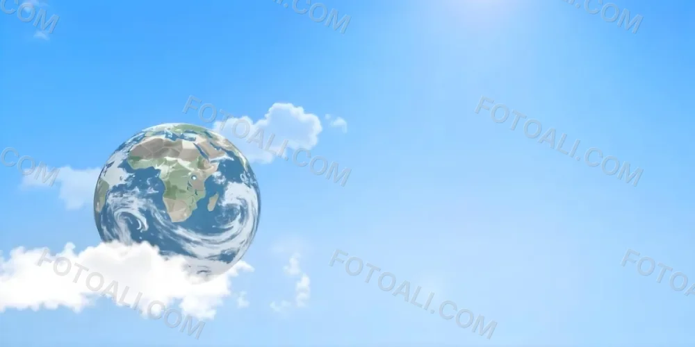 A Globe On Top Of A Cloud In A Blue Sky The Earth Is Seen From Space With Clouds And Continents 36 1e3e