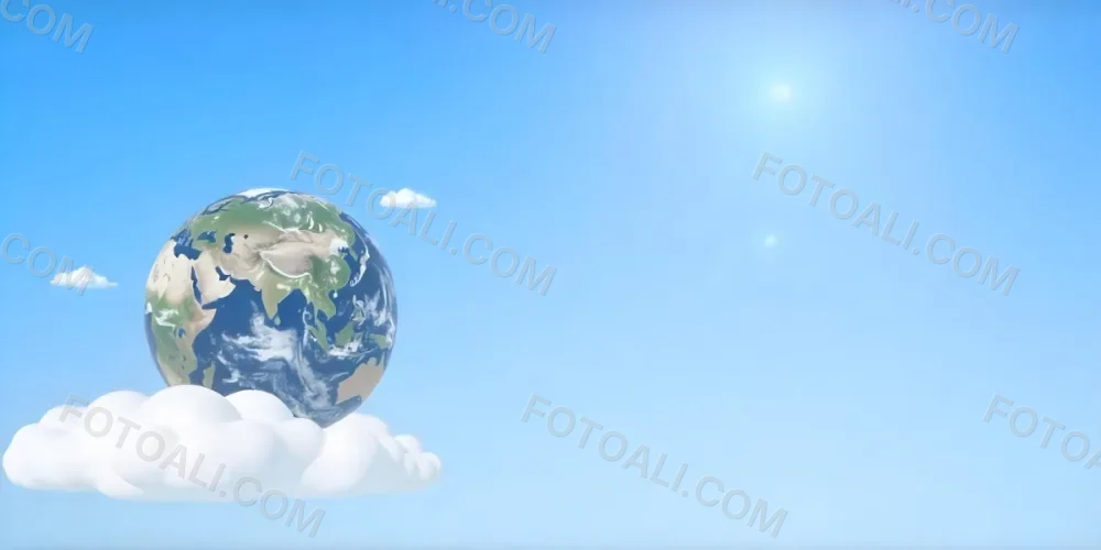 A Globe On Top Of A Cloud In A Blue Sky The Earth Is Seen From Space With Clouds And Continents 37 C2d7