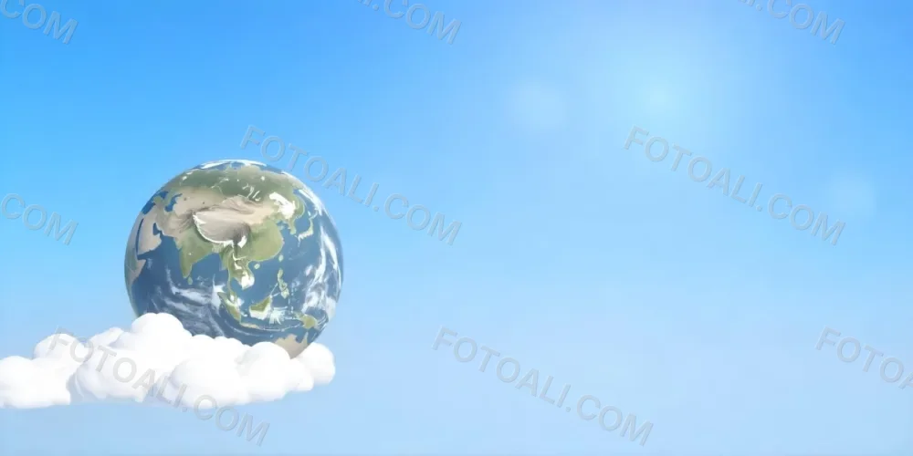 A Globe On Top Of A Cloud In A Blue Sky The Earth Is Seen From Space With Clouds And Continents 40 Ddec