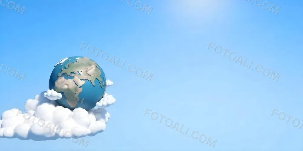 A Globe On Top Of A Cloud In A Blue Sky The Earth Is Seen From Space With Clouds And Continents 41 308f
