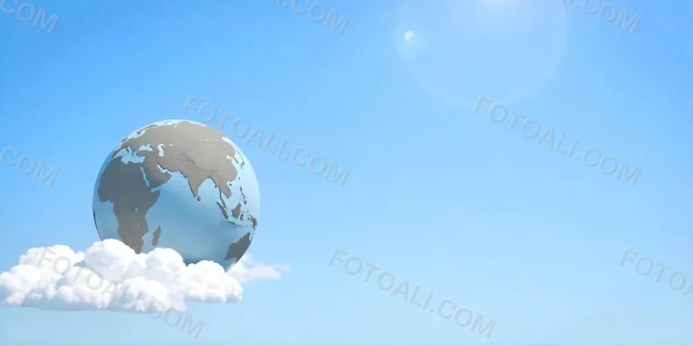 A Globe On Top Of A Cloud In A Blue Sky The Earth Is Seen From Space With Clouds And Continents 6 F682