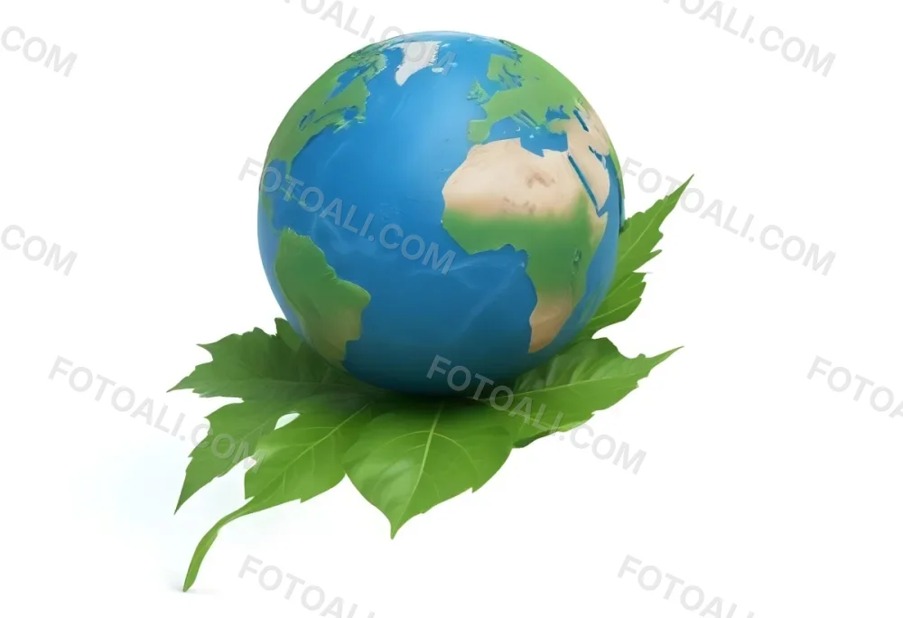 A Globe On Top Of A Green Leaf The Globe Shows The Continents And Oceans The Leaf Has Visible Veins Green Background 16 D8c8