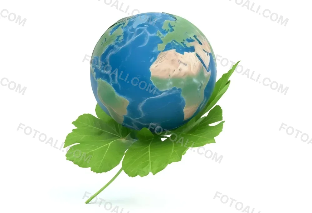 A Globe On Top Of A Green Leaf The Globe Shows The Continents And Oceans The Leaf Has Visible Veins Green Background 17 5a2c