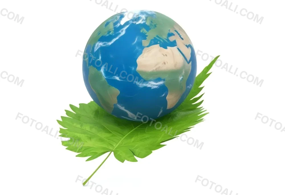 A Globe On Top Of A Green Leaf The Globe Shows The Continents And Oceans The Leaf Has Visible Veins Green Background 19 2548