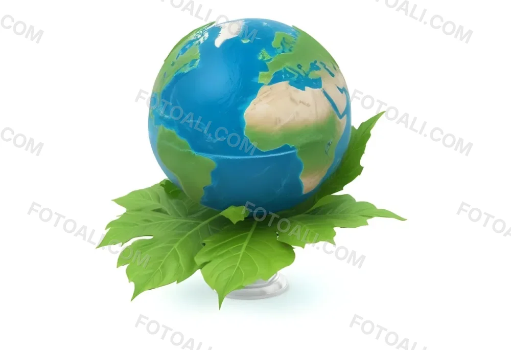 A Globe On Top Of A Green Leaf The Globe Shows The Continents And Oceans The Leaf Has Visible Veins Green Background 26 1b2b