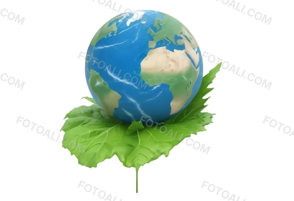 A Globe On Top Of A Green Leaf The Globe Shows The Continents And Oceans The Leaf Has Visible Veins Green Background 27 16e6
