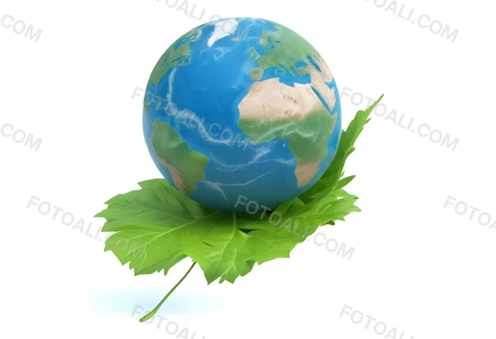 A Globe On Top Of A Green Leaf The Globe Shows The Continents And Oceans The Leaf Has Visible Veins Green Background 28 9613