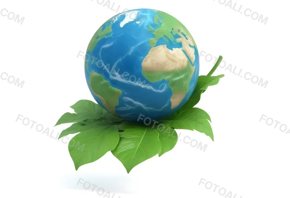 A Globe On Top Of A Green Leaf The Globe Shows The Continents And Oceans The Leaf Has Visible Veins Green Background 33 D954