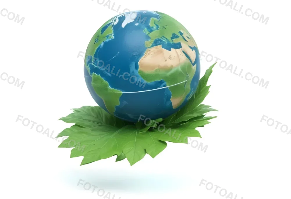 A Globe On Top Of A Green Leaf The Globe Shows The Continents And Oceans The Leaf Has Visible Veins Green Background 39 0f6e