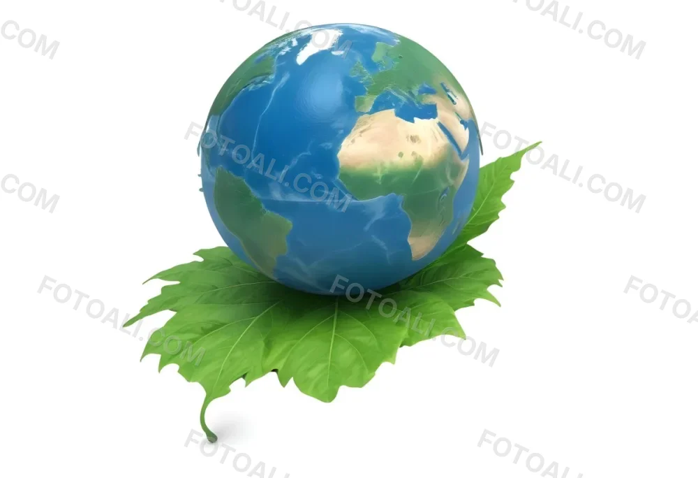A Globe On Top Of A Green Leaf The Globe Shows The Continents And Oceans The Leaf Has Visible Veins Green Background 5 565b