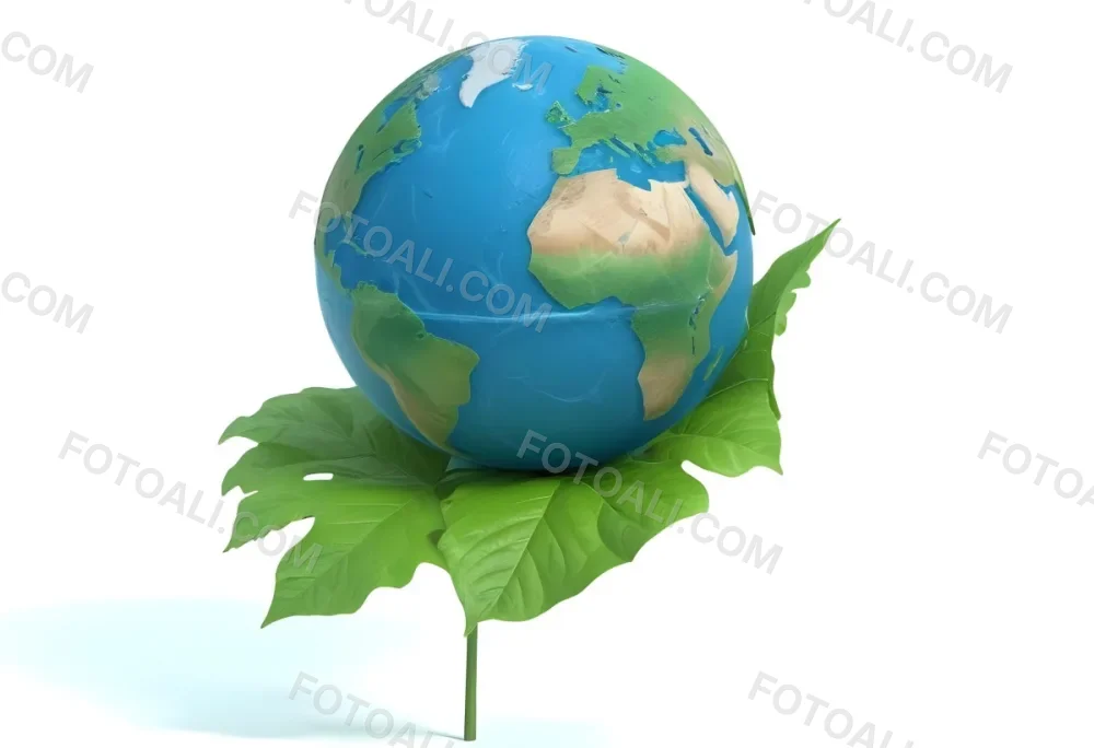 A Globe On Top Of A Green Leaf The Globe Shows The Continents And Oceans The Leaf Has Visible Veins Green Background 6 0f55