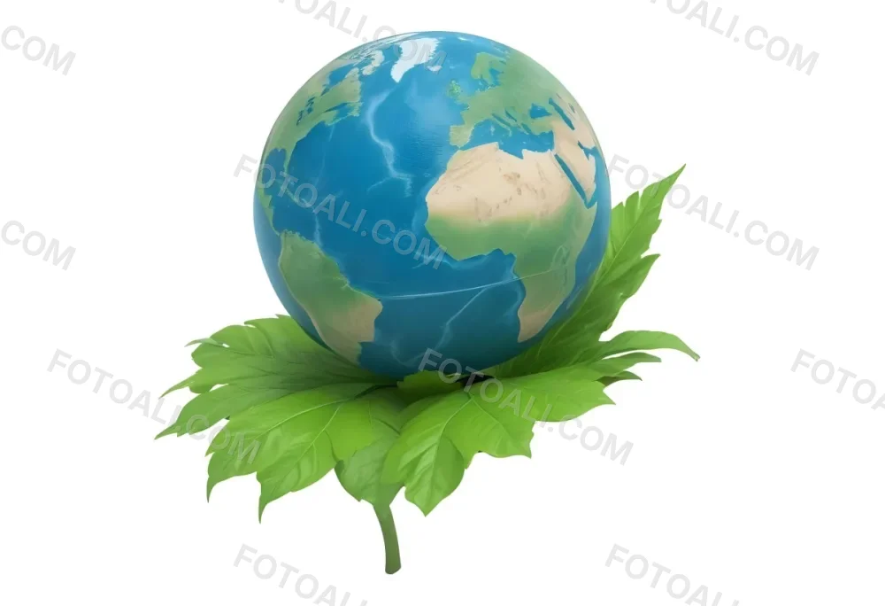 A Globe On Top Of A Green Leaf The Globe Shows The Continents And Oceans The Leaf Has Visible Veins Green Background 7 6c2e