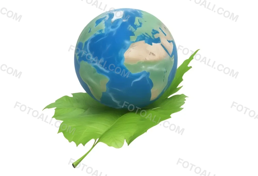 A Globe On Top Of A Green Leaf The Globe Shows The Continents And Oceans The Leaf Has Visible Veins Green Background 9 E671