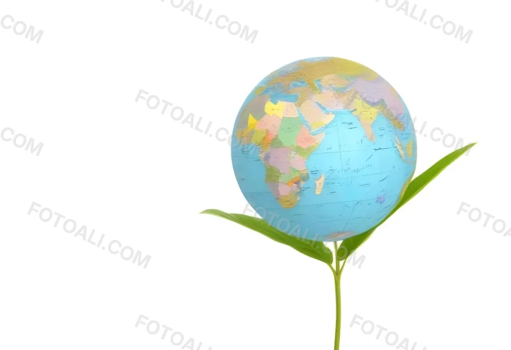A Globe On Top Of A Green Plant With Two Leaves The Background Is Plain White 12 02fb