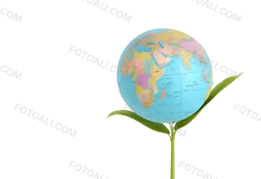 A Globe On Top Of A Green Plant With Two Leaves The Background Is Plain White 16 5cb2