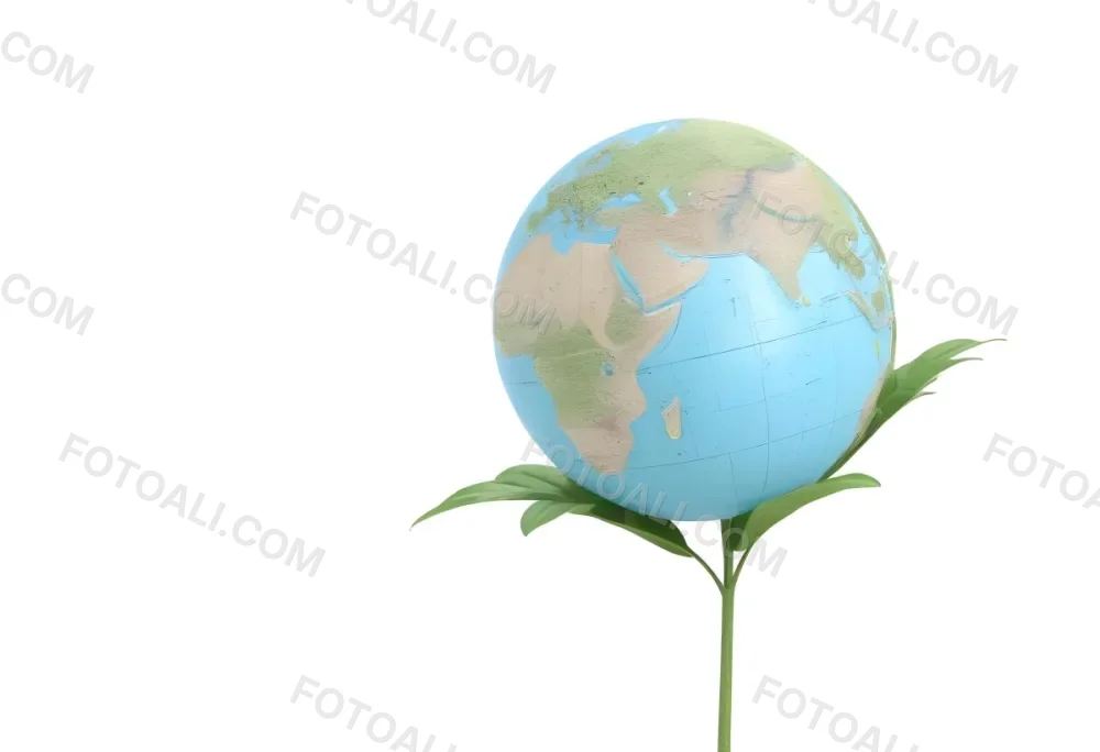 A Globe On Top Of A Green Plant With Two Leaves The Background Is Plain White 18 7d70