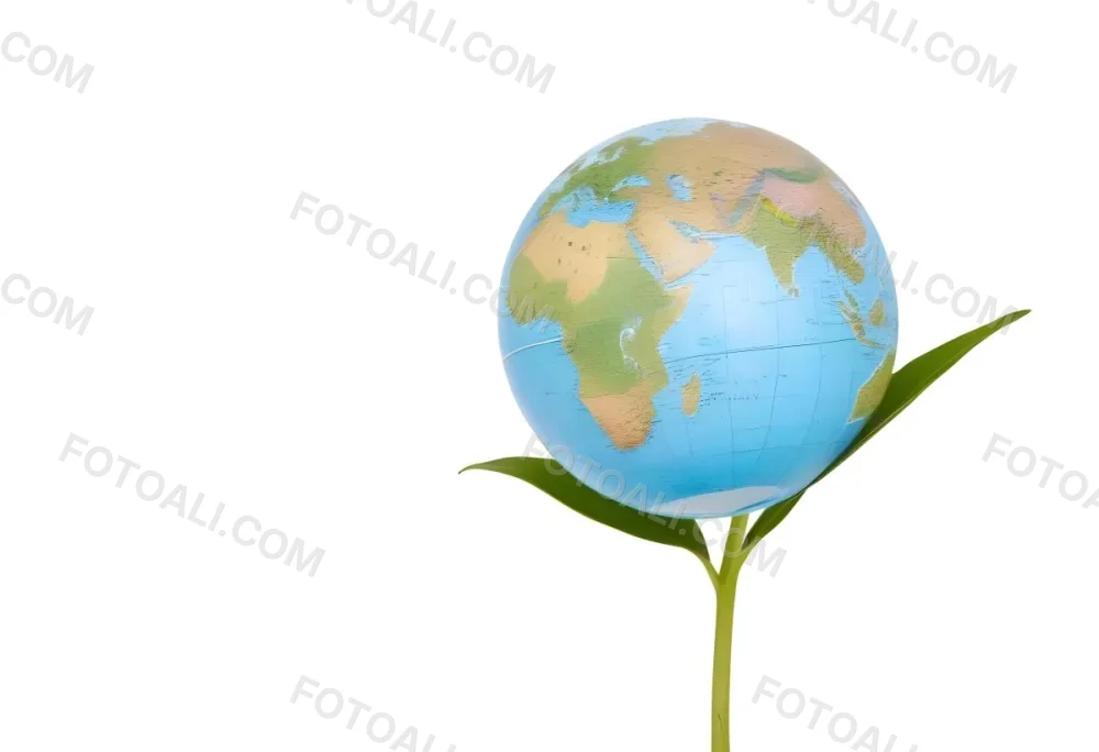 A Globe On Top Of A Green Plant With Two Leaves The Background Is Plain White 27 88a4