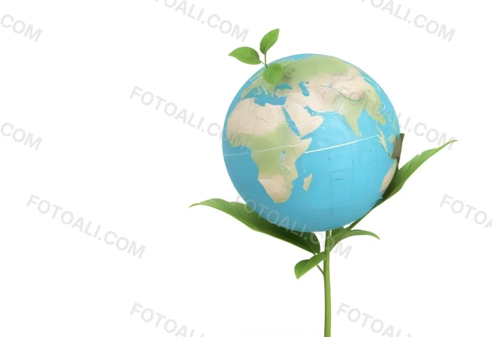 A Globe On Top Of A Green Plant With Two Leaves The Background Is Plain White 3 9caa