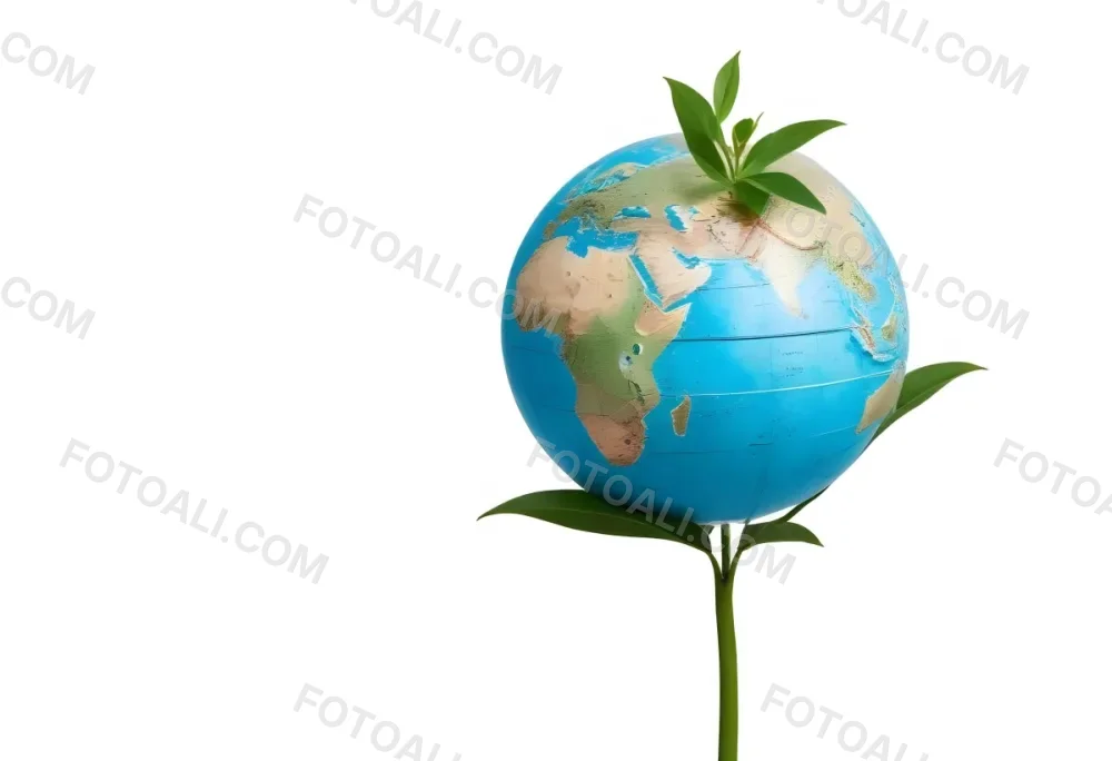 A Globe On Top Of A Green Plant With Two Leaves The Background Is Plain White 30 2224